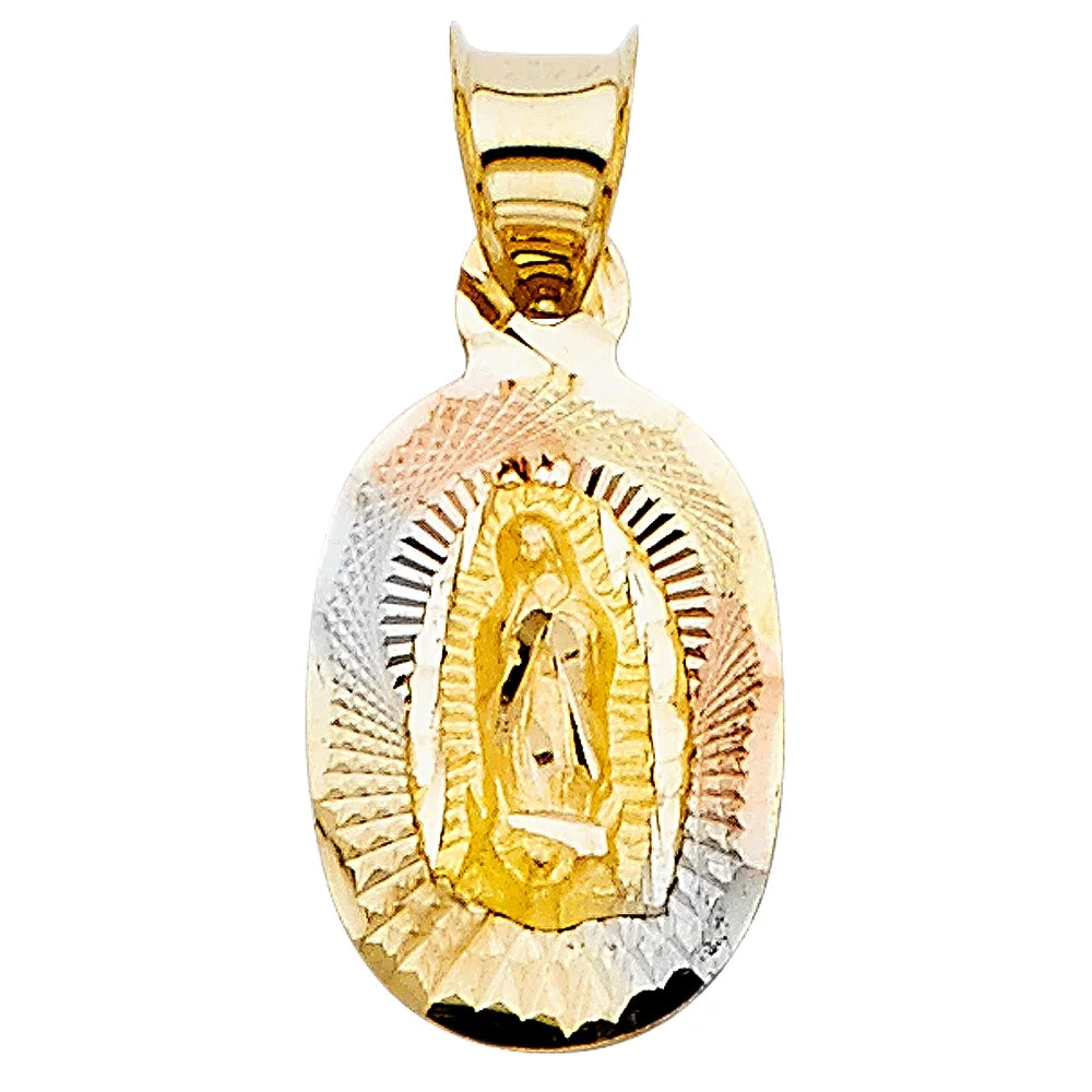 14K Tri Color Gold Diamond Cut Religious Charm Pendant W5214