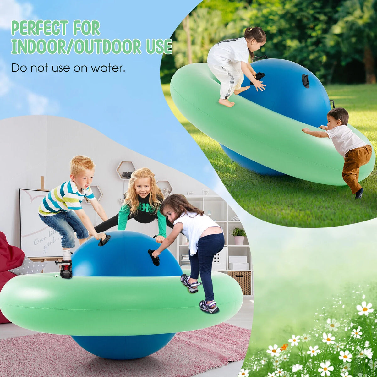 Green & Blue Inflatable Dome Rocker Bouncer with 6 Handles S265603