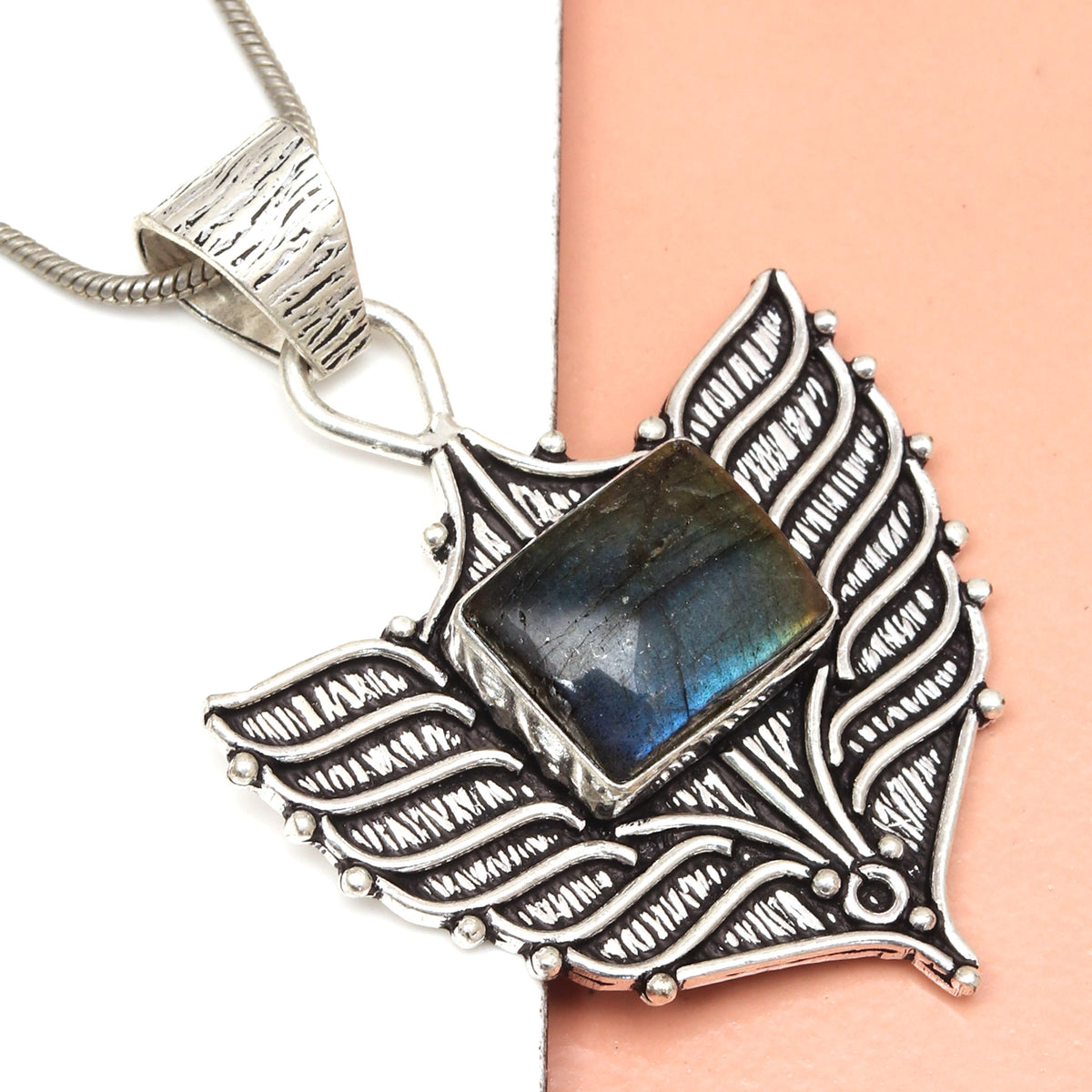 Silver 925 Sterling Garnet Gemstone Necklace Labradorite Jewelry Handmade O492