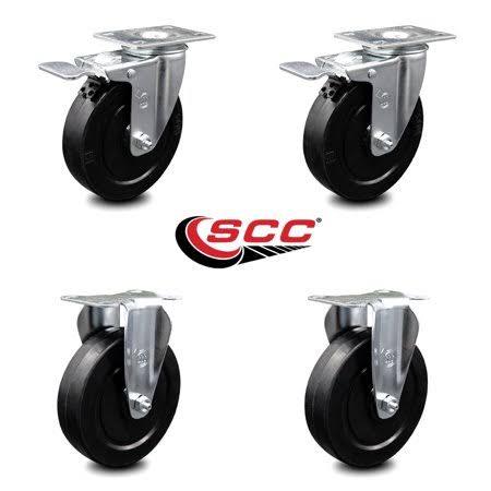 5 inch Soft Rubber Swivel Caster Set with Brakes O196437