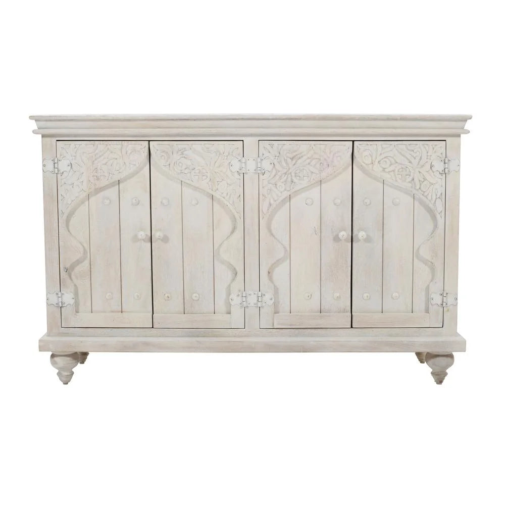 60" Hand Carved Solid Wood Four-Door Sideboard Cabinet R41565
