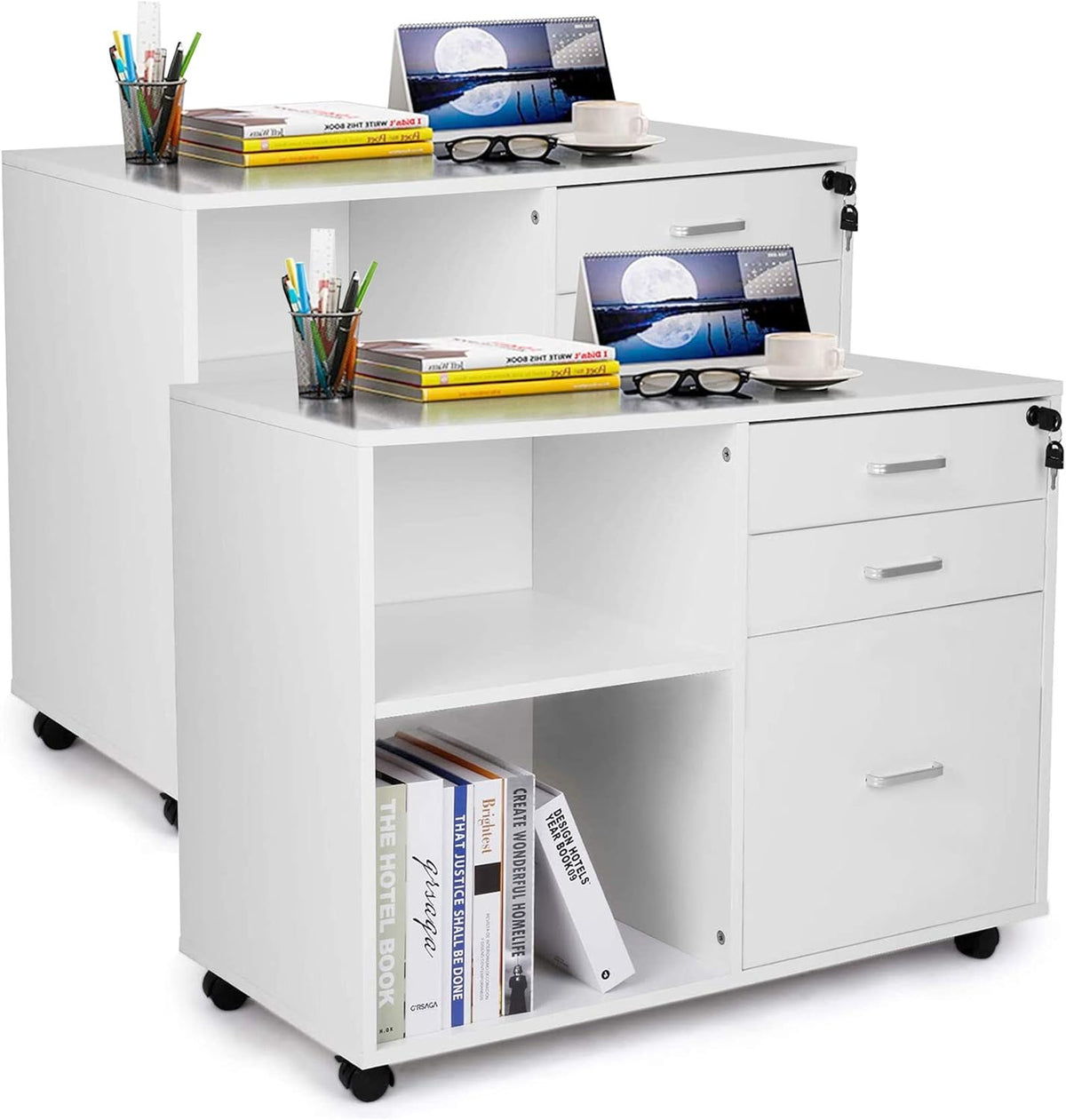 Black 3-Drawer Mobile Lateral Filing Cabinet with Rolling Lock E624