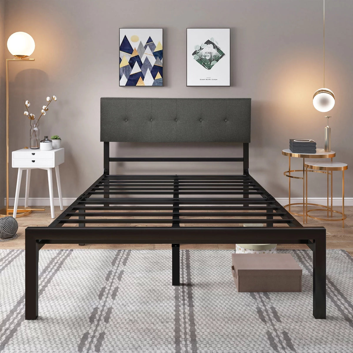 Queen Upholstered Platform Bed Frame with Adjustable Headboard T81441