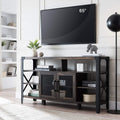 TV Stand Entertainment Center Media Console Cabinet Tall Wood Brown with Metal Side X-Frame W6802