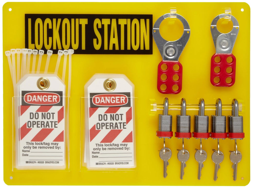 Padlock, Hasp, and Tag Lockout Station with 5 Safety Padlocks Q207328