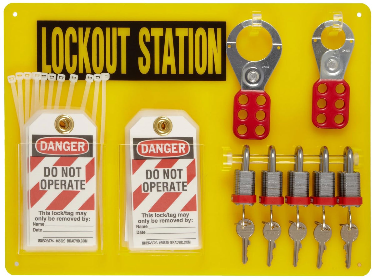 Padlock, Hasp, and Tag Lockout Station with 5 Safety Padlocks Q207328
