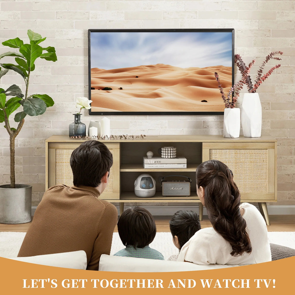 Farmhouse Rattan TV Stand for 75 inch TV C151
