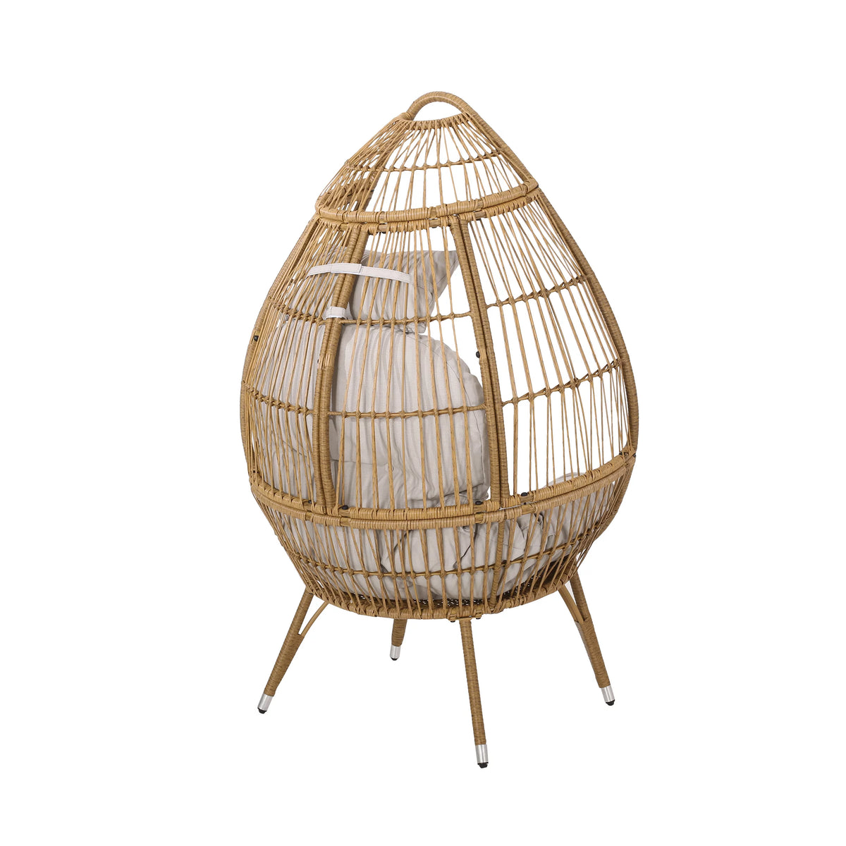 Beige Light Brown Wicker Teardrop Chair K3644