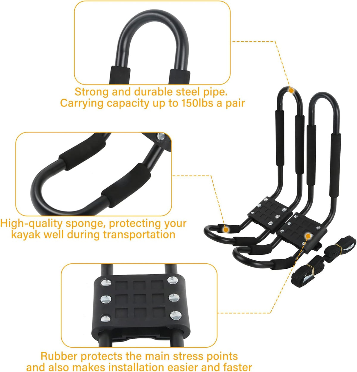 Kayak Roof Rack J-Bar Carrier Holder, Set of 4 Pack of 2 A381014