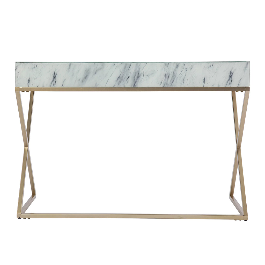 Gold Faux Marble Writing Desk with Storage H2261