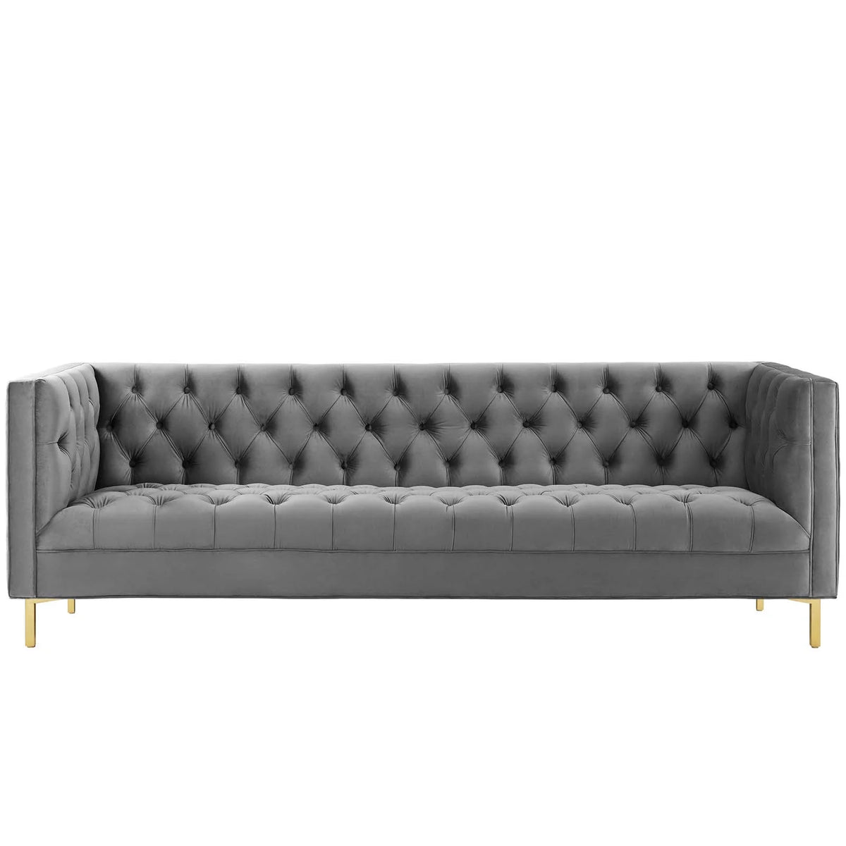 Gray Tufted Button Performance Velvet Sofa Q331933