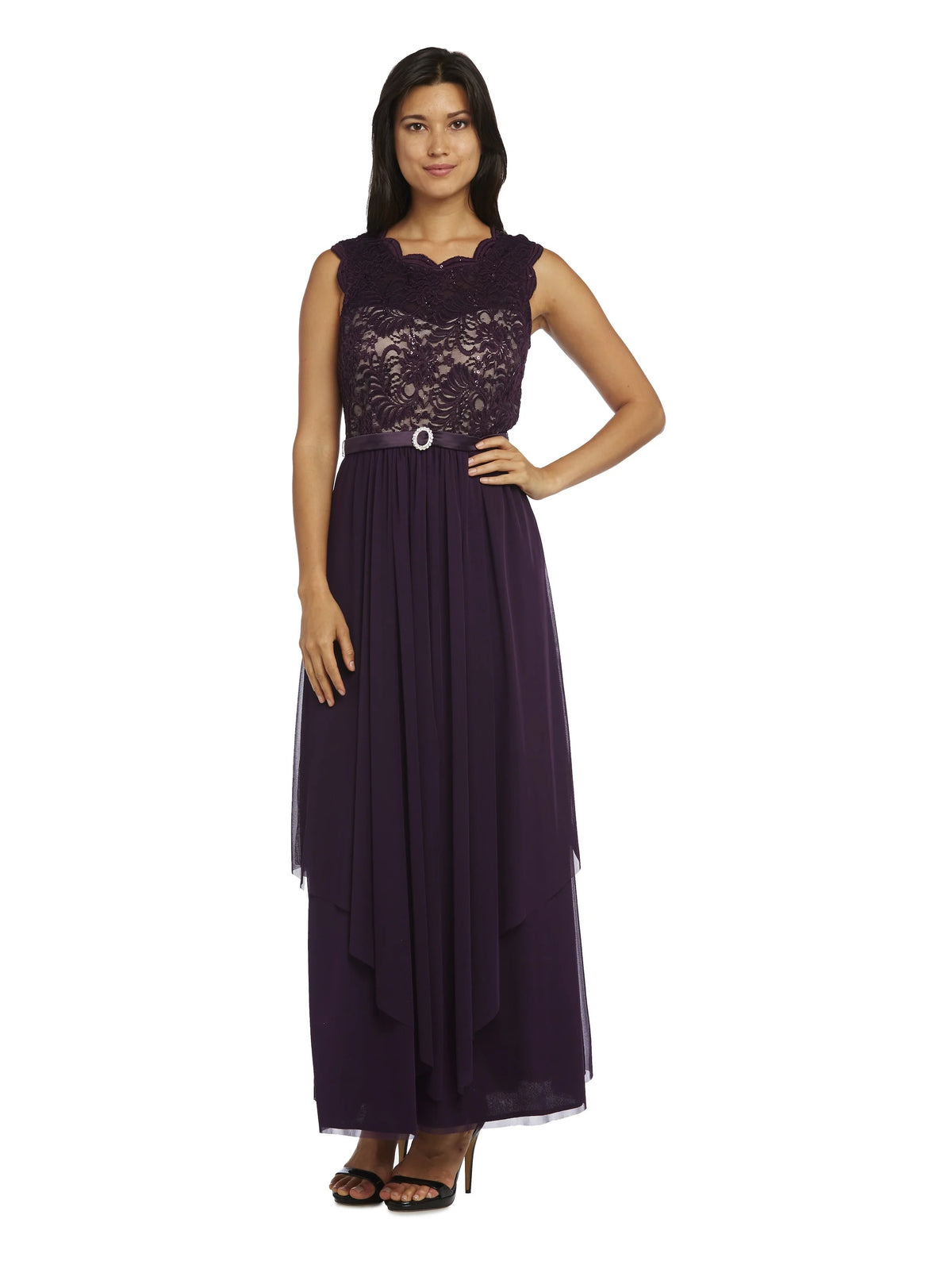 Navy/Taupe Sequin Lace Embroidered A-line Dress N3072