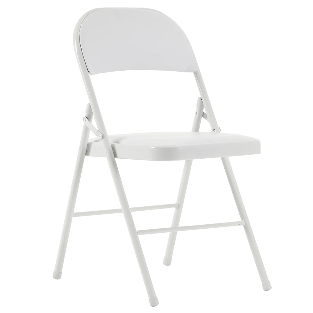 4 Pack White Folding Chairs with Metal Frame and Cushion O7054