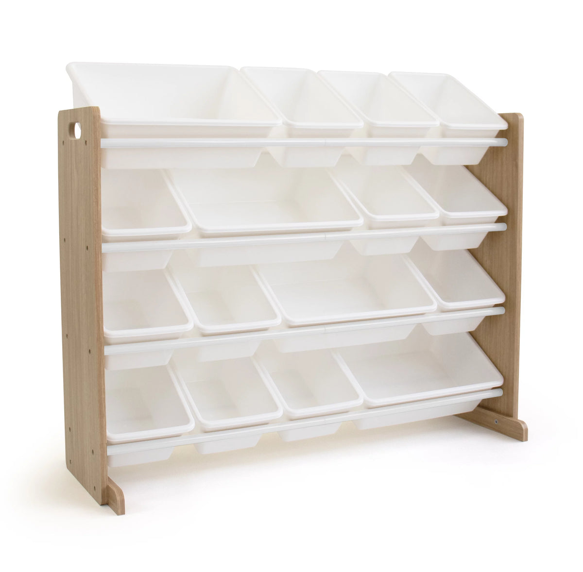 Kids Wood Toy Storage Organizer with 16 White Plastic Bins V394