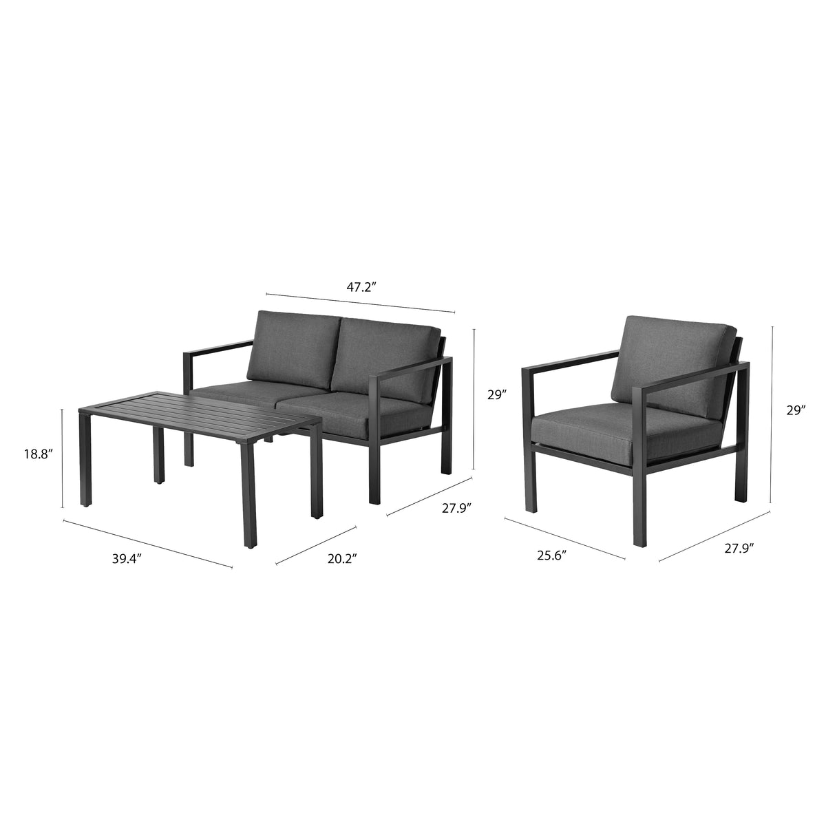4-Piece Outdoor Patio Conversation Set, Seats 4, Gray R10900