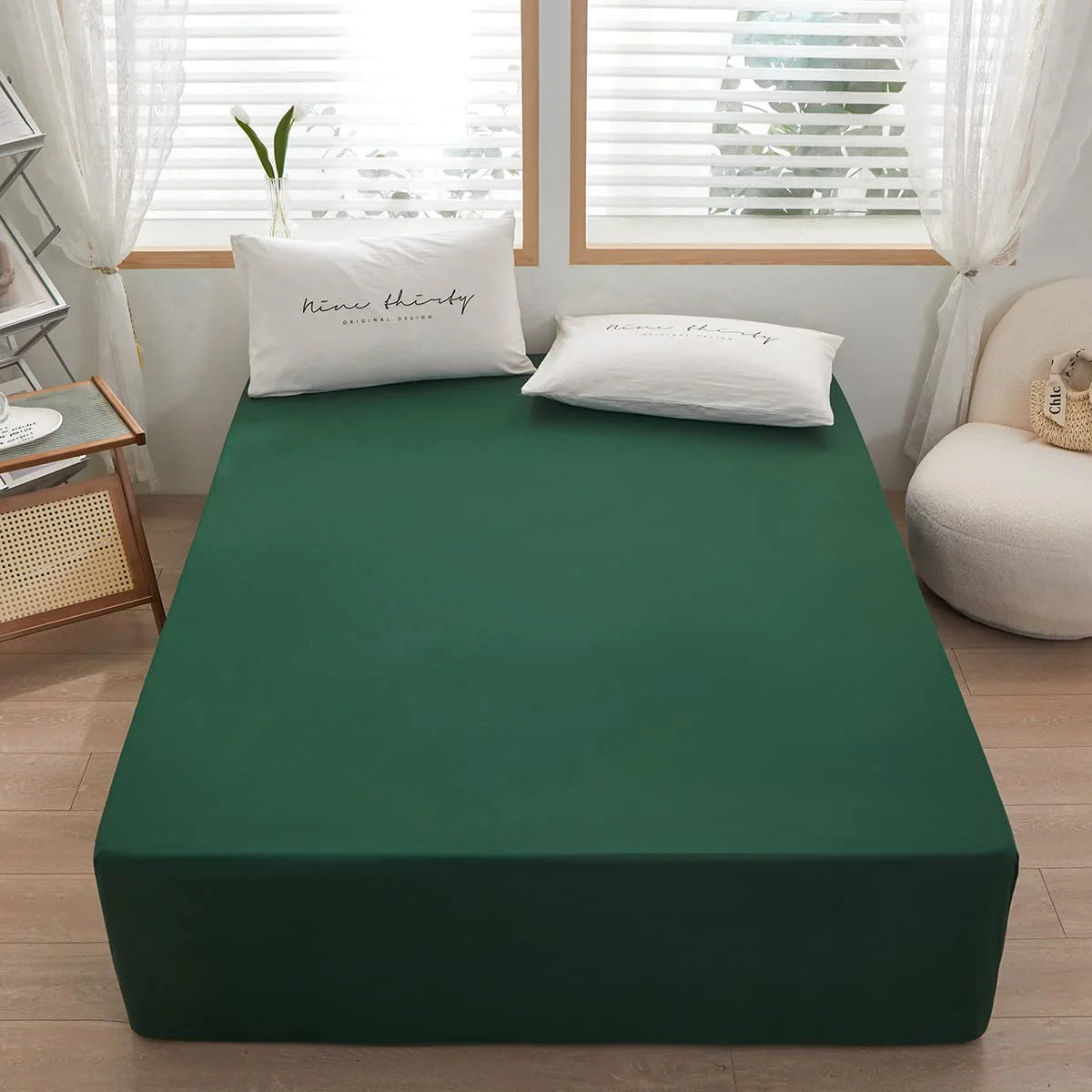 Dark Green Microfiber Queen Fitted Sheet, Deep Pocket 15 Inch N3804