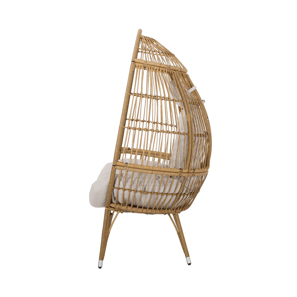 Beige Light Brown Wicker Teardrop Chair K3644