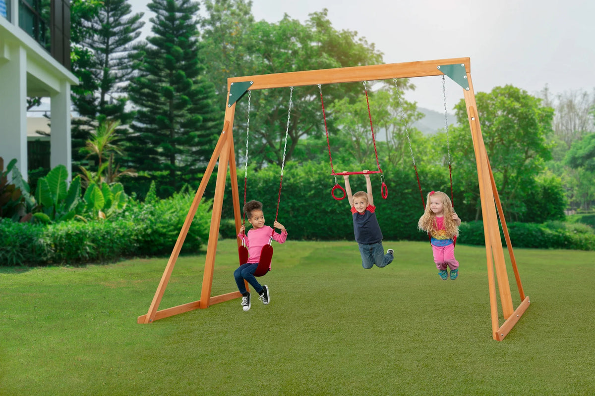 Cedar Swingset with Belt Swings and Trapeze Bar Q107132