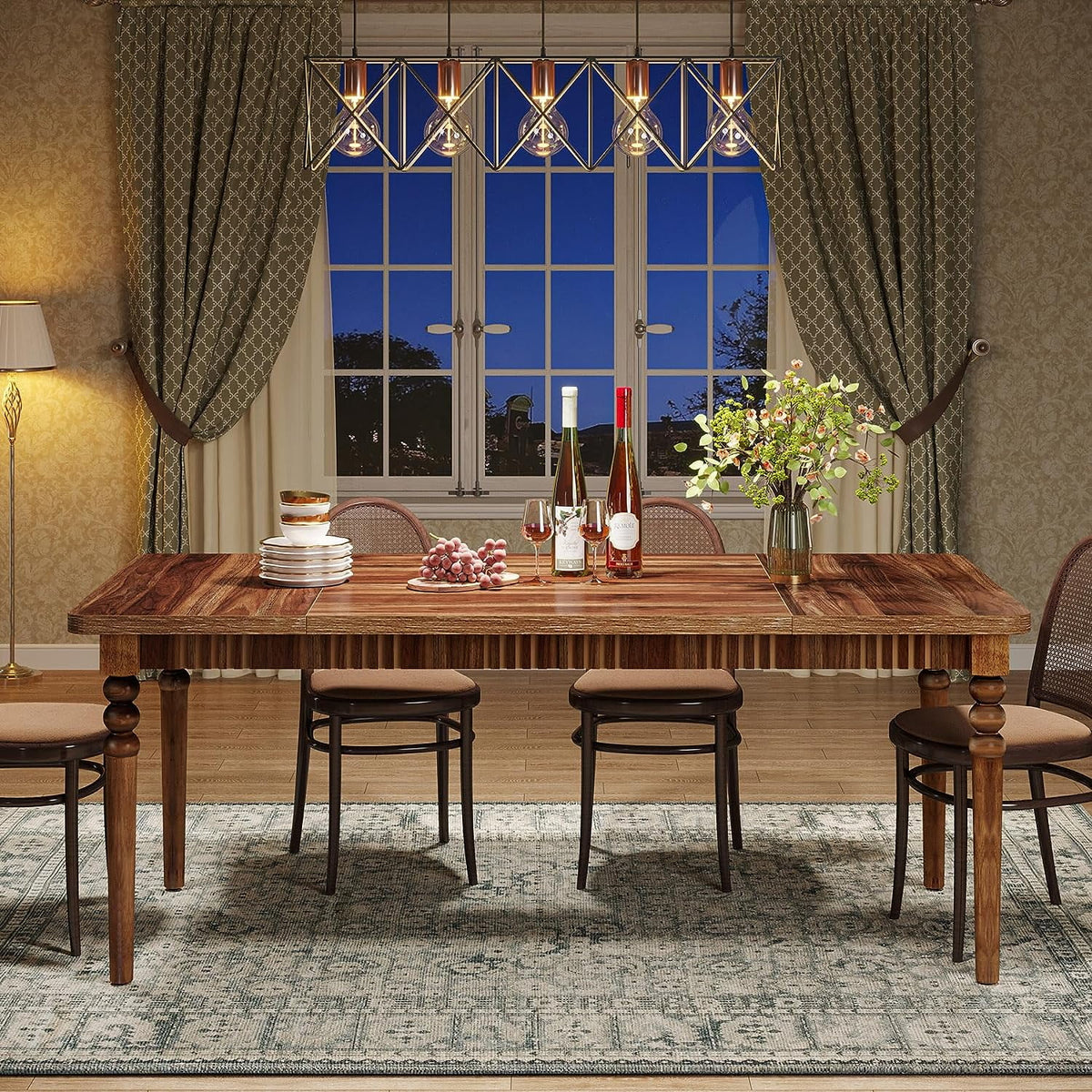 63-inch Farmhouse Dining Table with Solid Wood Turned Legs R701530