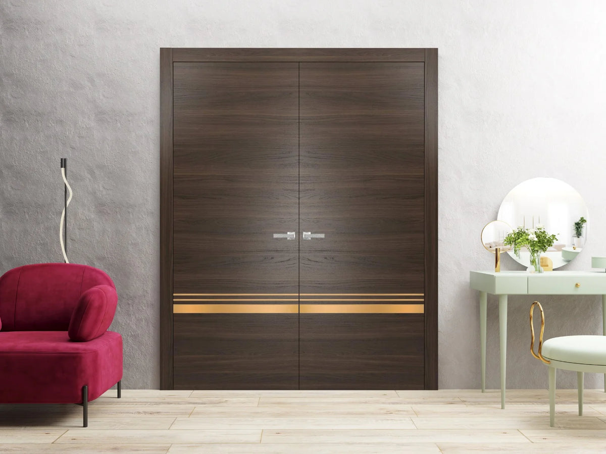 Solid French Double Doors 48 x 84 inches Wood with Frosted Glass U807