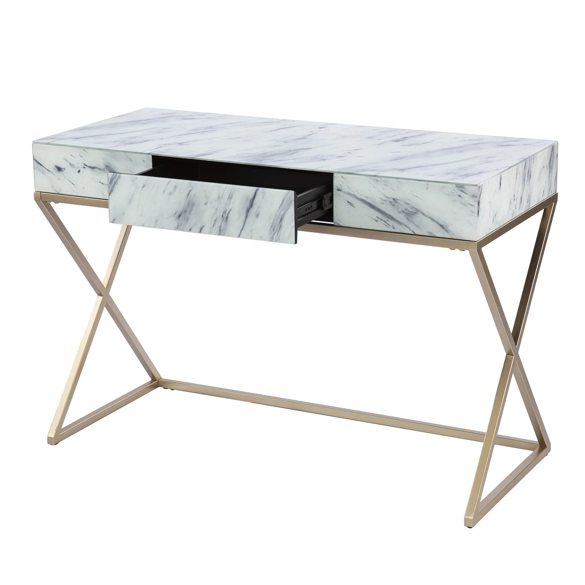 Gold Faux Marble Writing Desk with Storage H2261