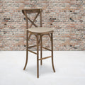 Dark Antique Wood Cross Back Barstool with Cushion A591