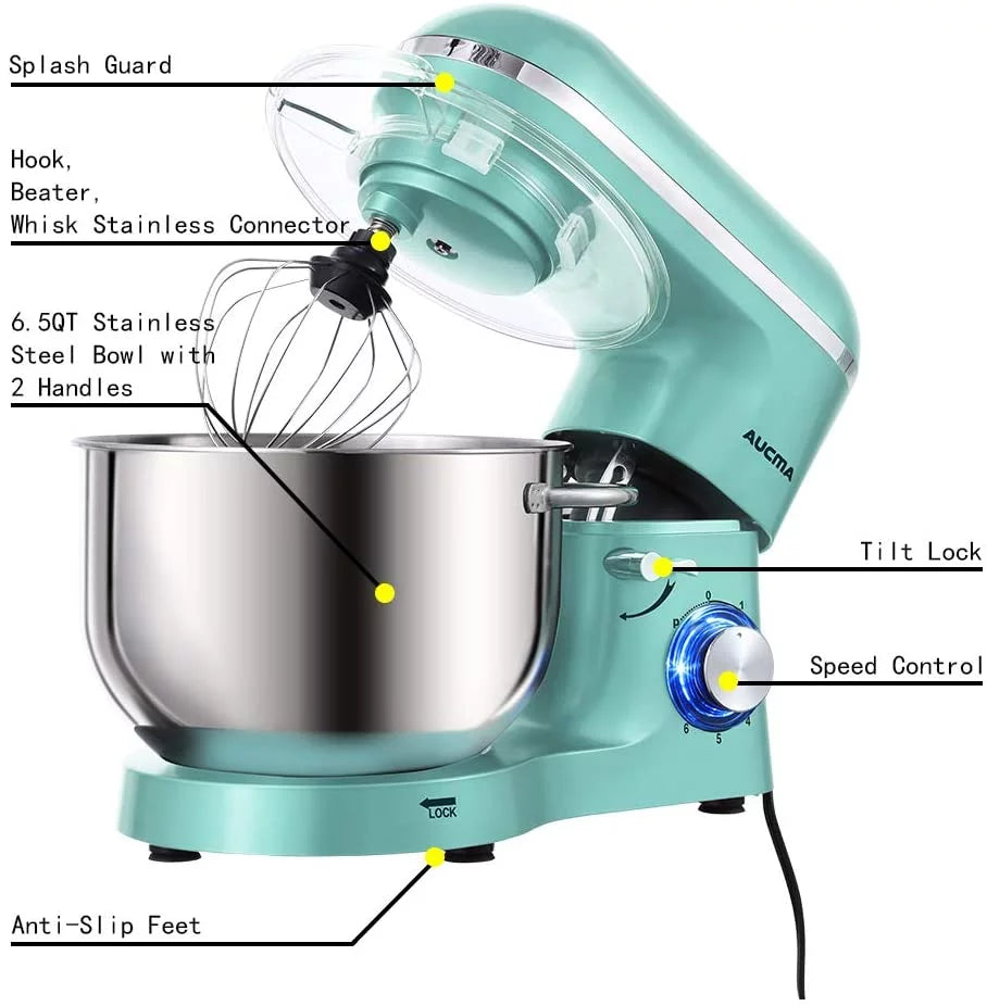 6.5-QT 660W 6-Speed Tilt-Head Electric Stand Mixer, Blue X637463