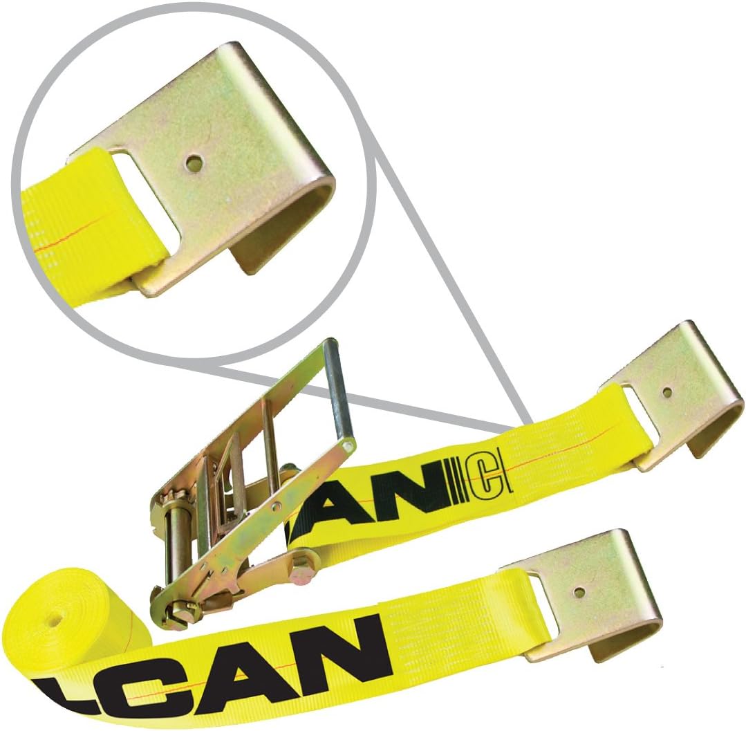 Ratchet Strap with Flat Hooks, 4 Inch x 27 Foot, 2 Pack, Yellow V606262