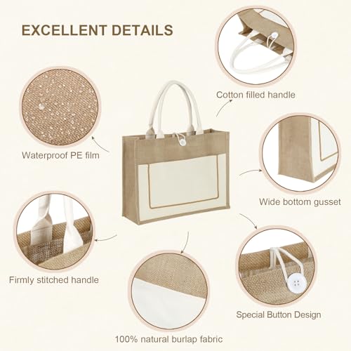 10 Pack Reusable Jute Canvas Tote Bags with Handles I536394