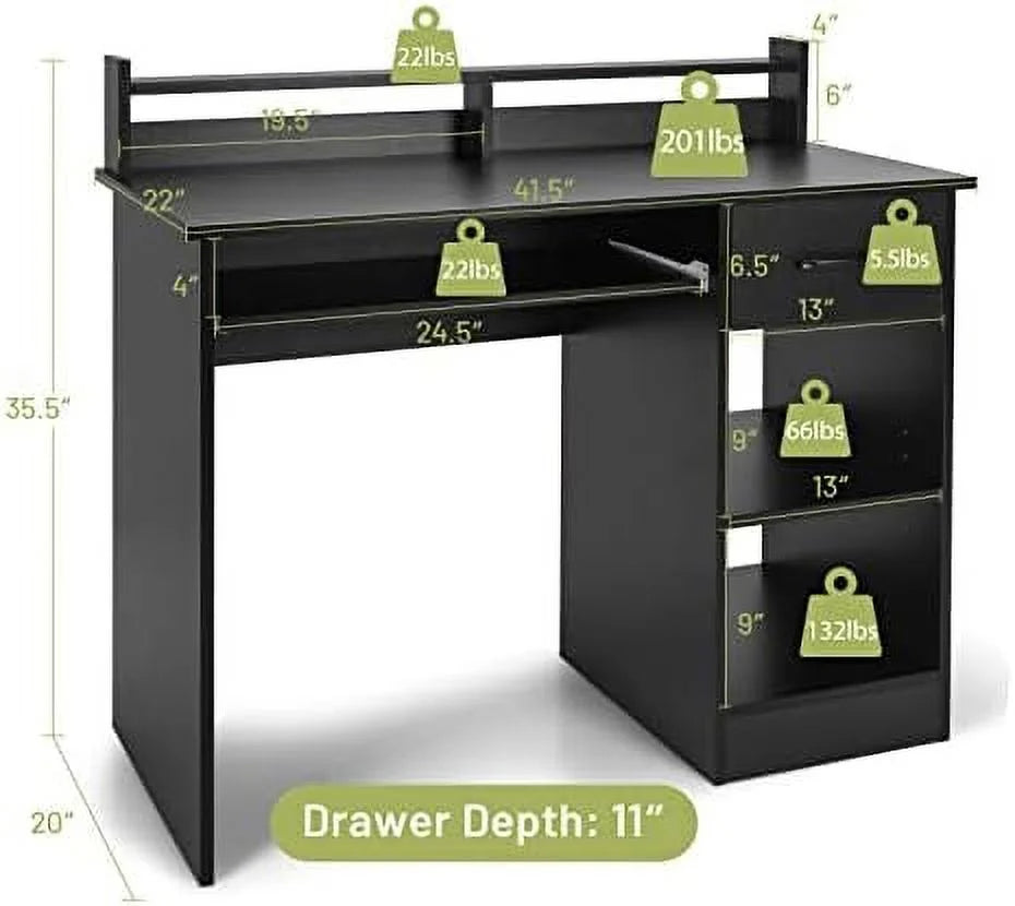 Black Wooden Computer Desk with Drawers Y182