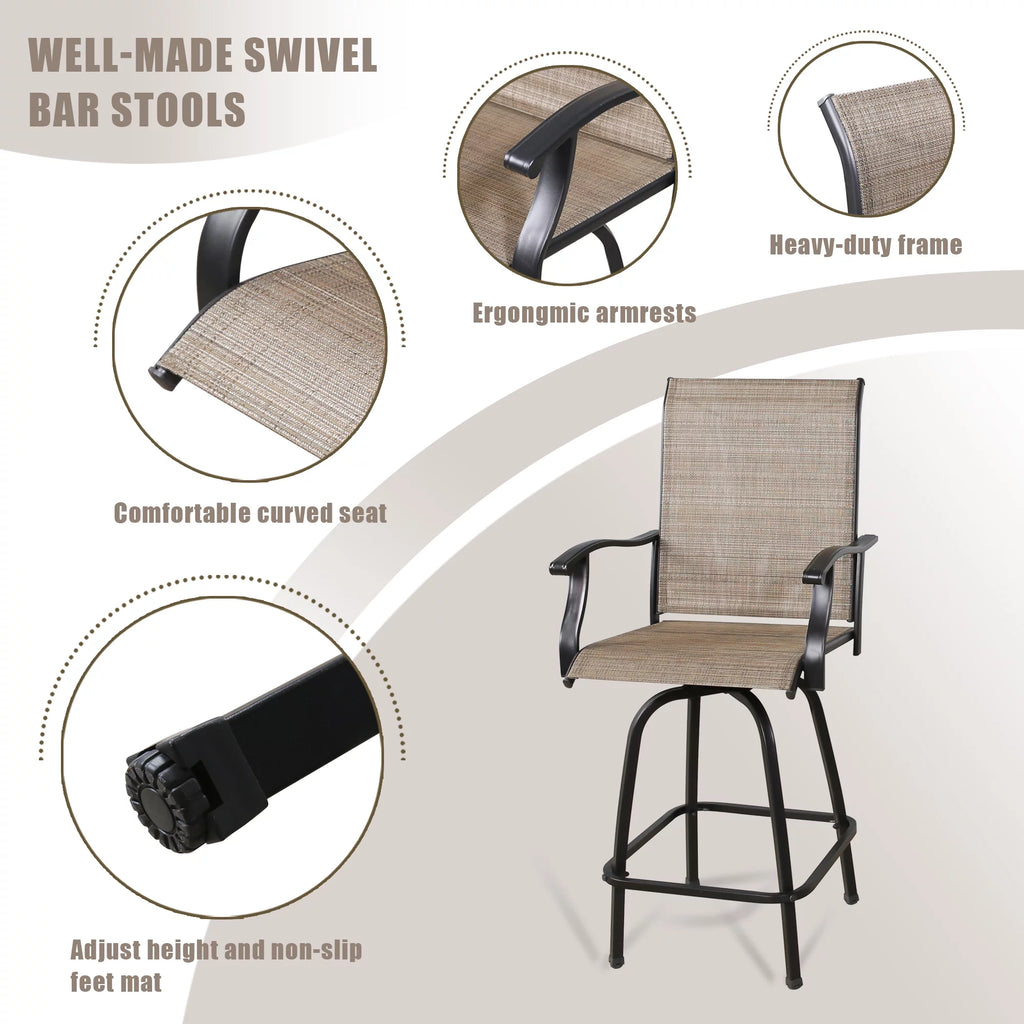 4-Piece Outdoor Swivel Bar Stools with High Back and Armrest P416