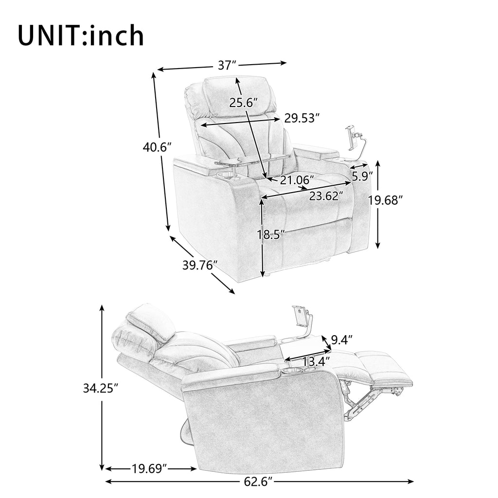 Oversized PU Leather Recliner with Cup Holder Y305861