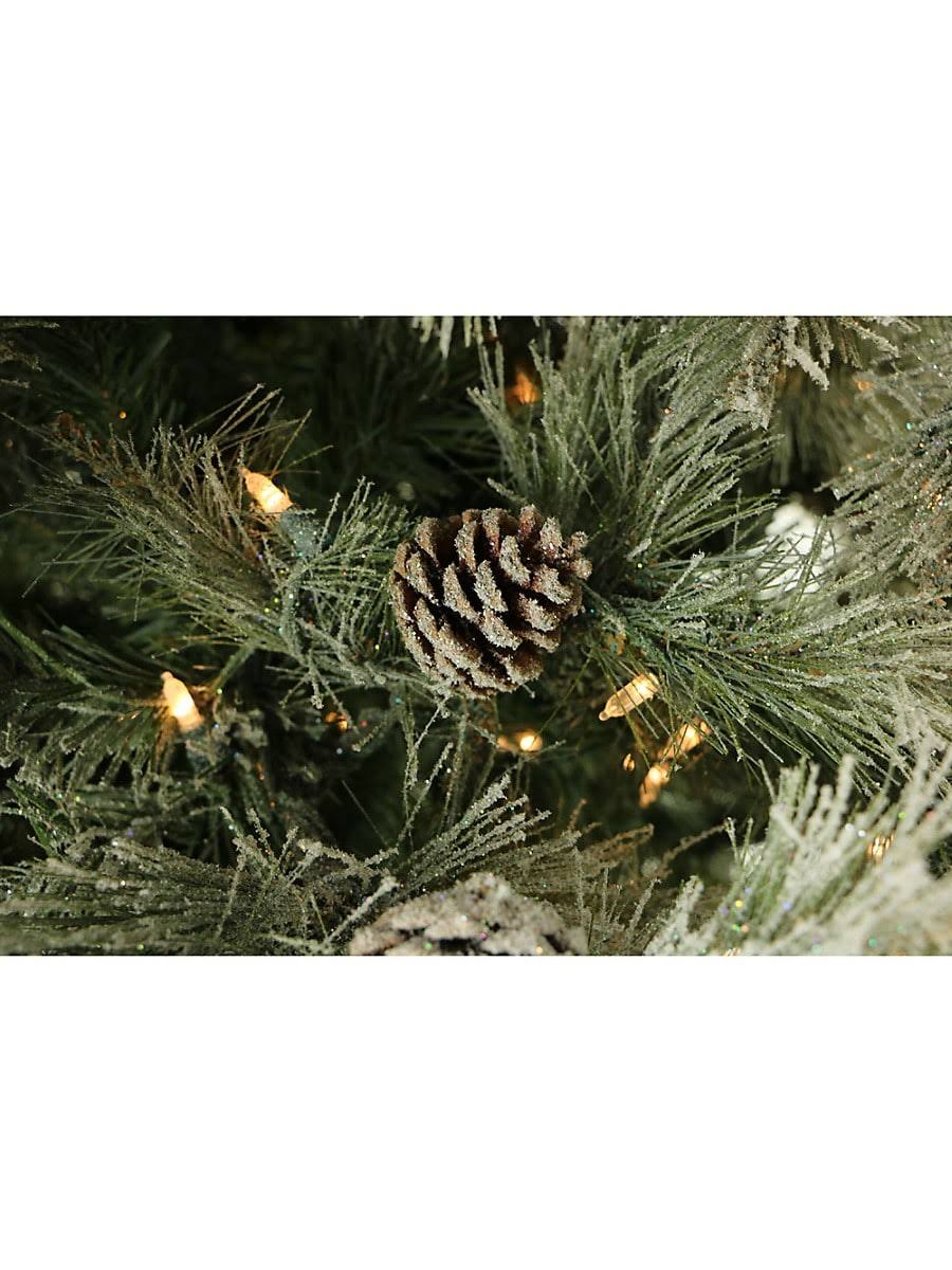 7.5-ft Glistening Pine Tree with Pine Cones and Clear LED Lights R218672