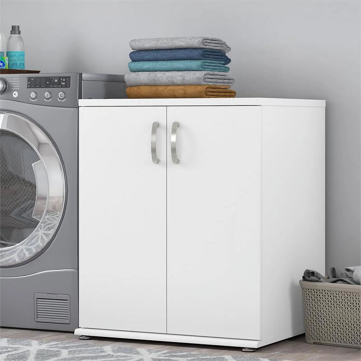 White Engineered Wood Cabinet with Doors L1830