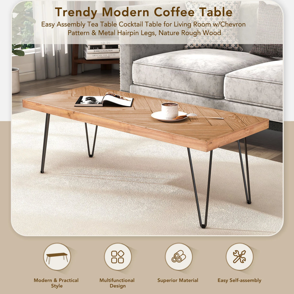 Modern Coffee Table with Chevron Pattern and Metal Hairpin Legs C59563