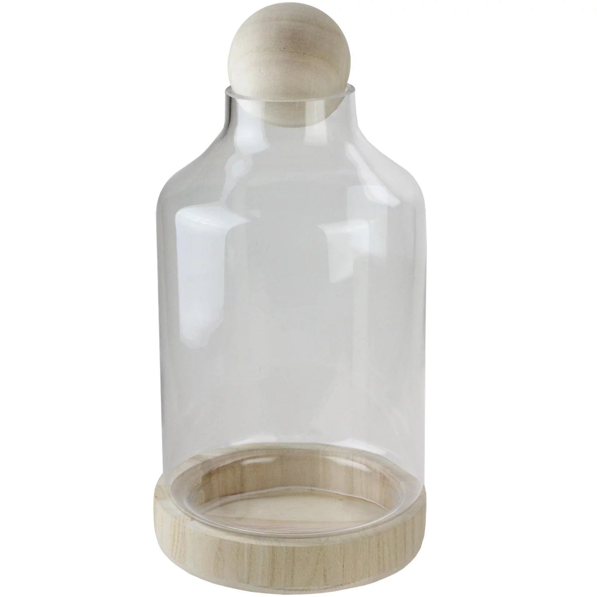 14" Glass Hurricane with Wooden Lid and Base B436
