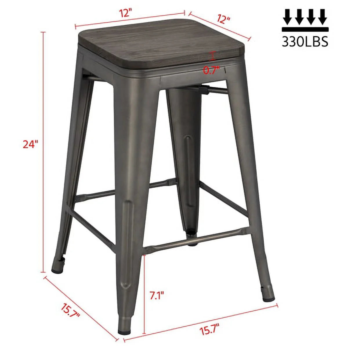 24" Counter Bar Stool with Wooden Seat N1939