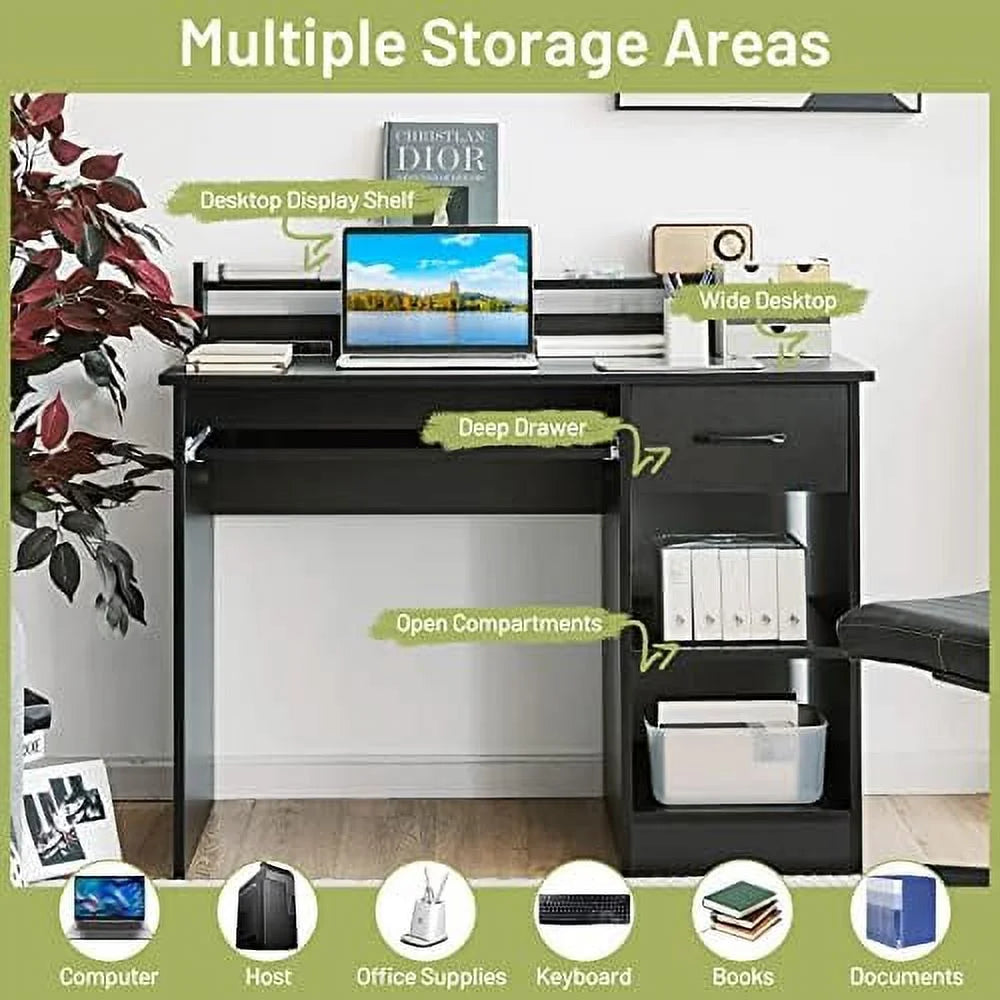 Black Wooden Computer Desk with Drawers Y182
