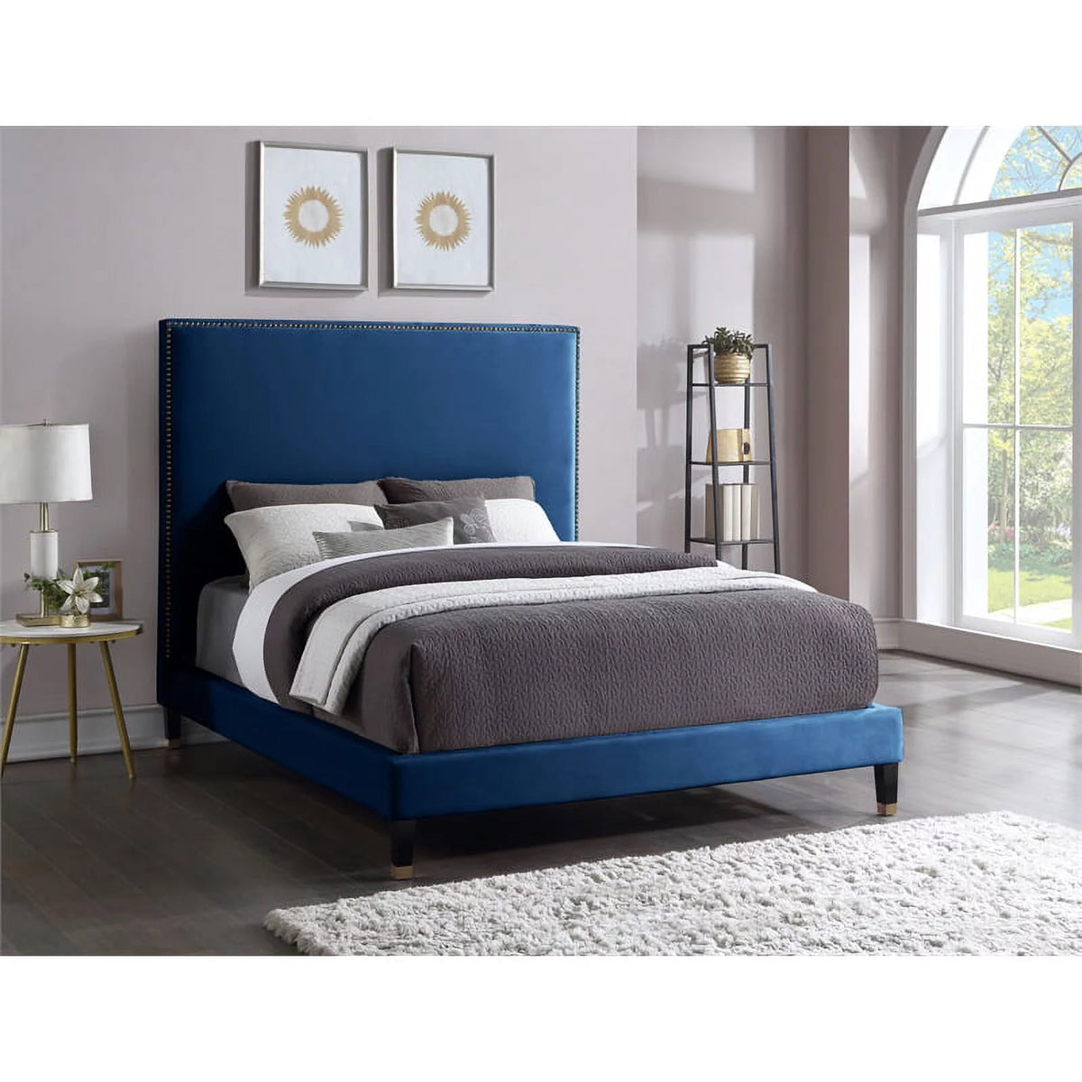 Navy Velvet Full Bed H17528
