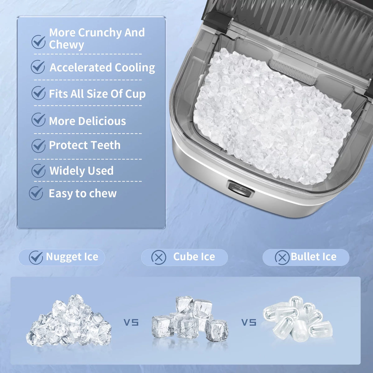 Nugget Ice Maker Countertop 33lbs/24H Self-Cleaning Stainless Steel Silver V716399