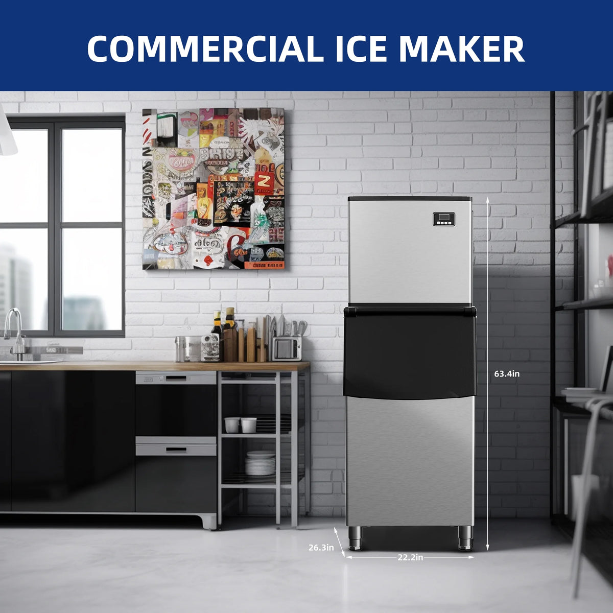 Commercial Ice Maker Machine, Stainless Steel Clear Ice Cube Maker V1175