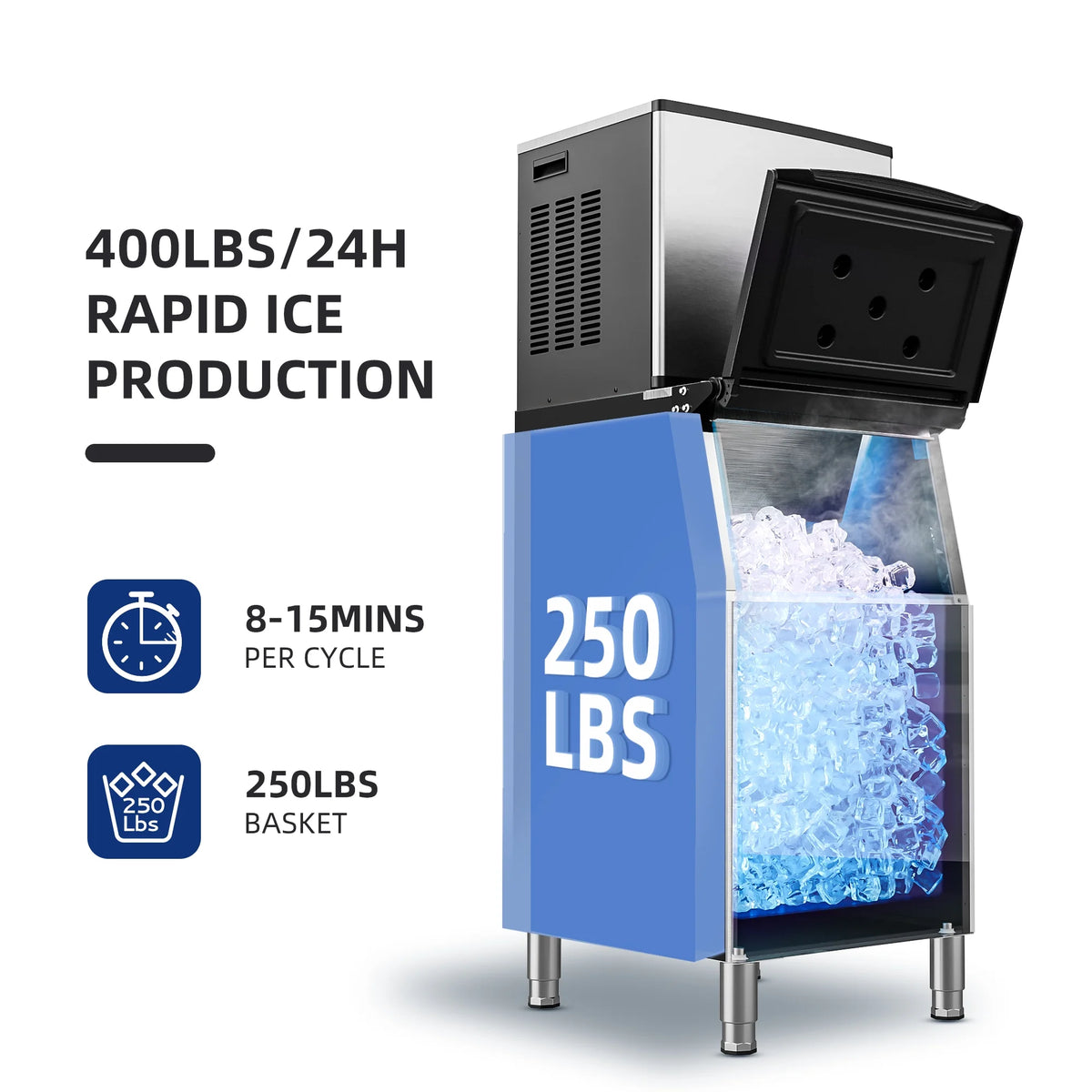 Commercial Ice Maker Machine, Stainless Steel Clear Ice Cube Maker V1175