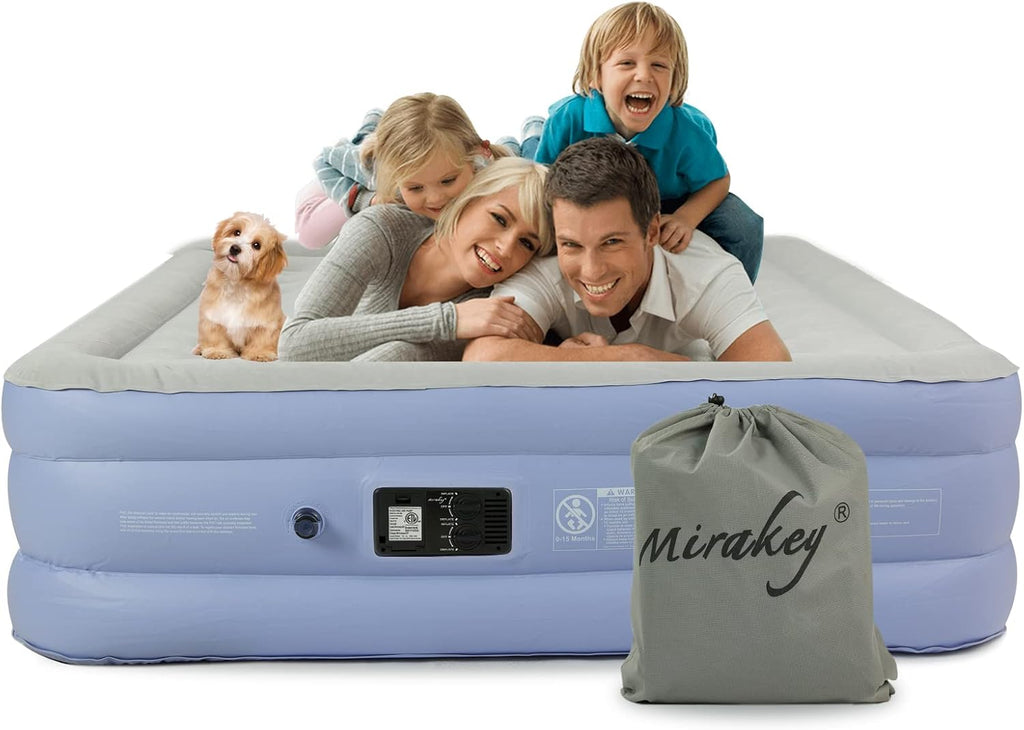 Twin Air Mattress with Built in Pump, Light Blue White, Pack of 2 O4044