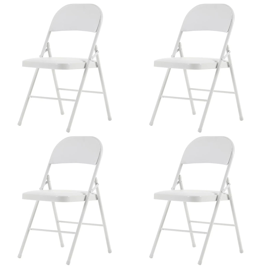 4 Pack White Folding Chairs with Metal Frame and Cushion O7054