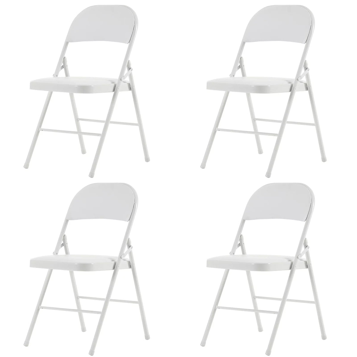 4 Pack White Folding Chairs with Metal Frame and Cushion O7054