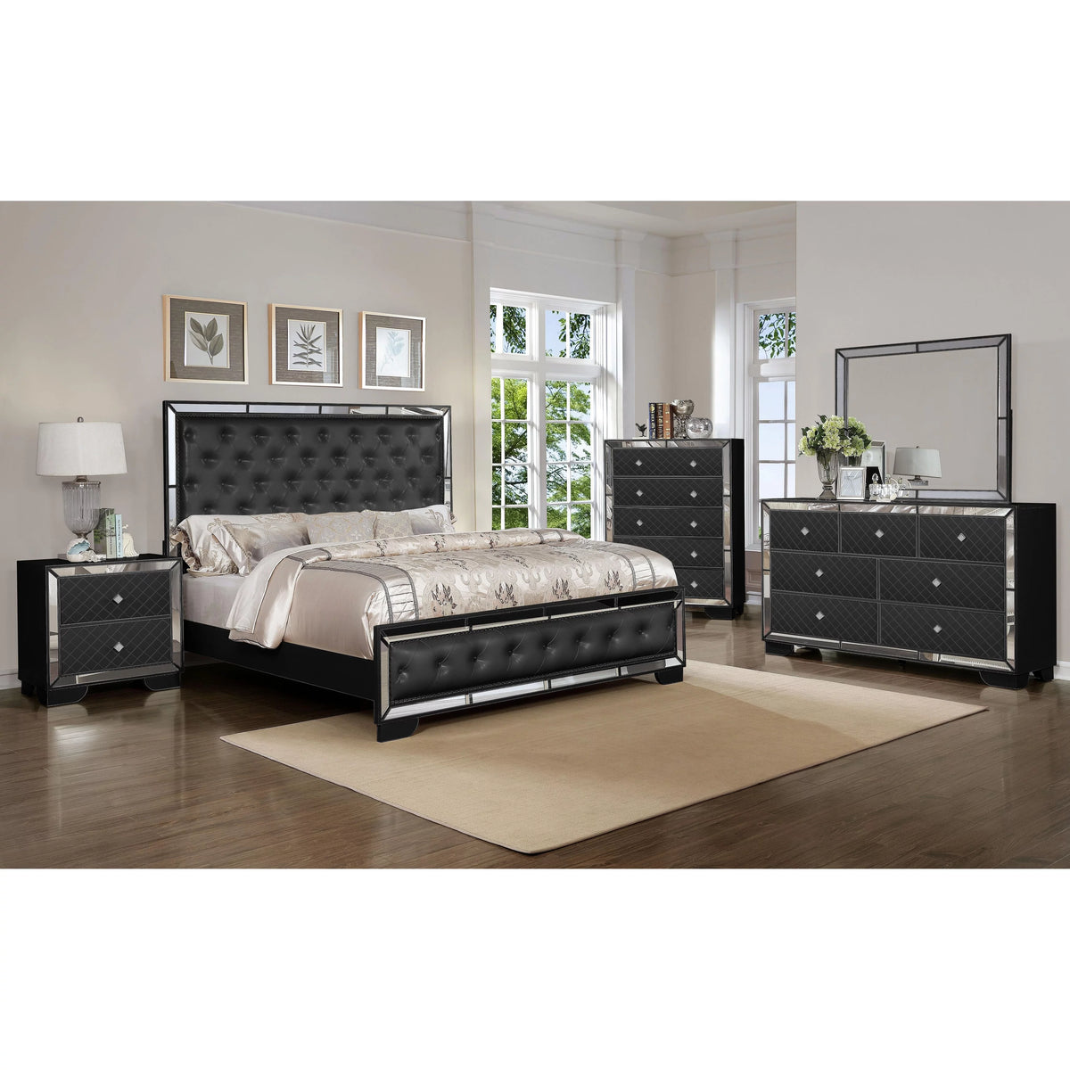 Black 2-Drawer Wood Nightstand O711