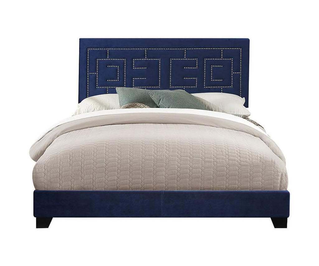Dark Blue Velvet Eastern King Bed K4287