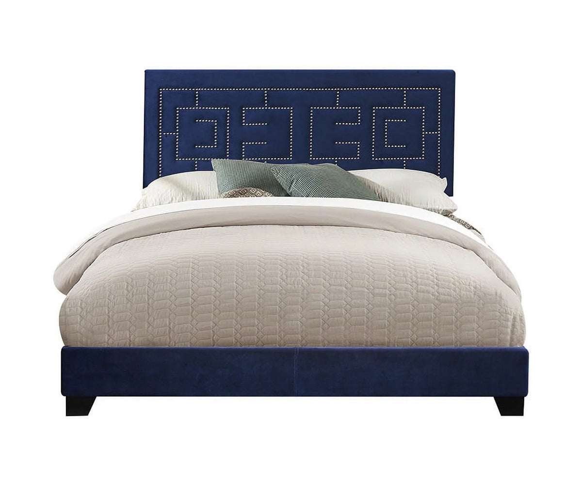 Dark Blue Velvet Eastern King Bed K4287
