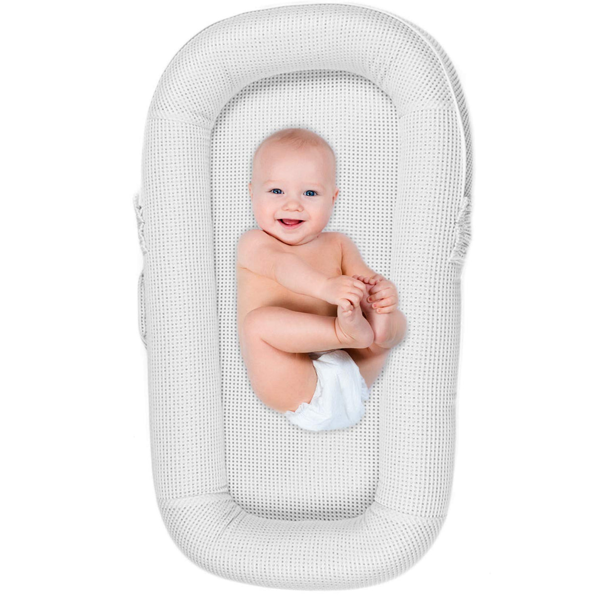 White Portable Baby Lounger with Canopy N8595