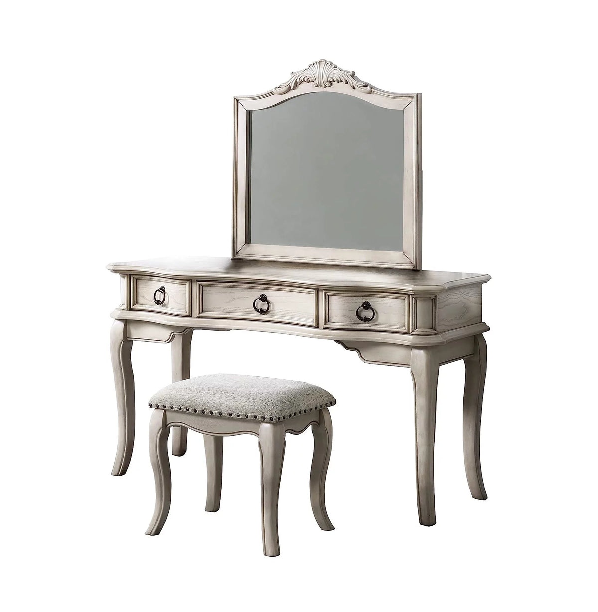 Antique White Vanity Set with Stool and Mirror H251